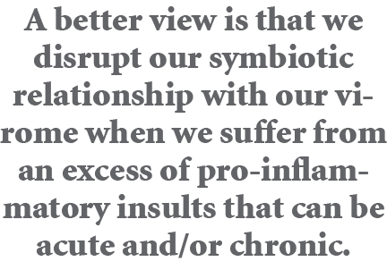 A better view is that we disrupt our symbiotic relationship with our virome when we suffer from an excess of pro infl...