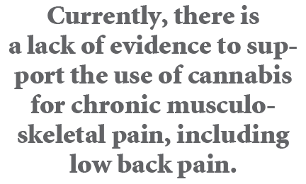 Currently, there is a lack of evidence to support the use of cannabis for chronic musculo skeletal pain, including lo...