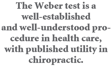 The Weber test is a well established and well understood procedure in health care, with published utility in chiropra...