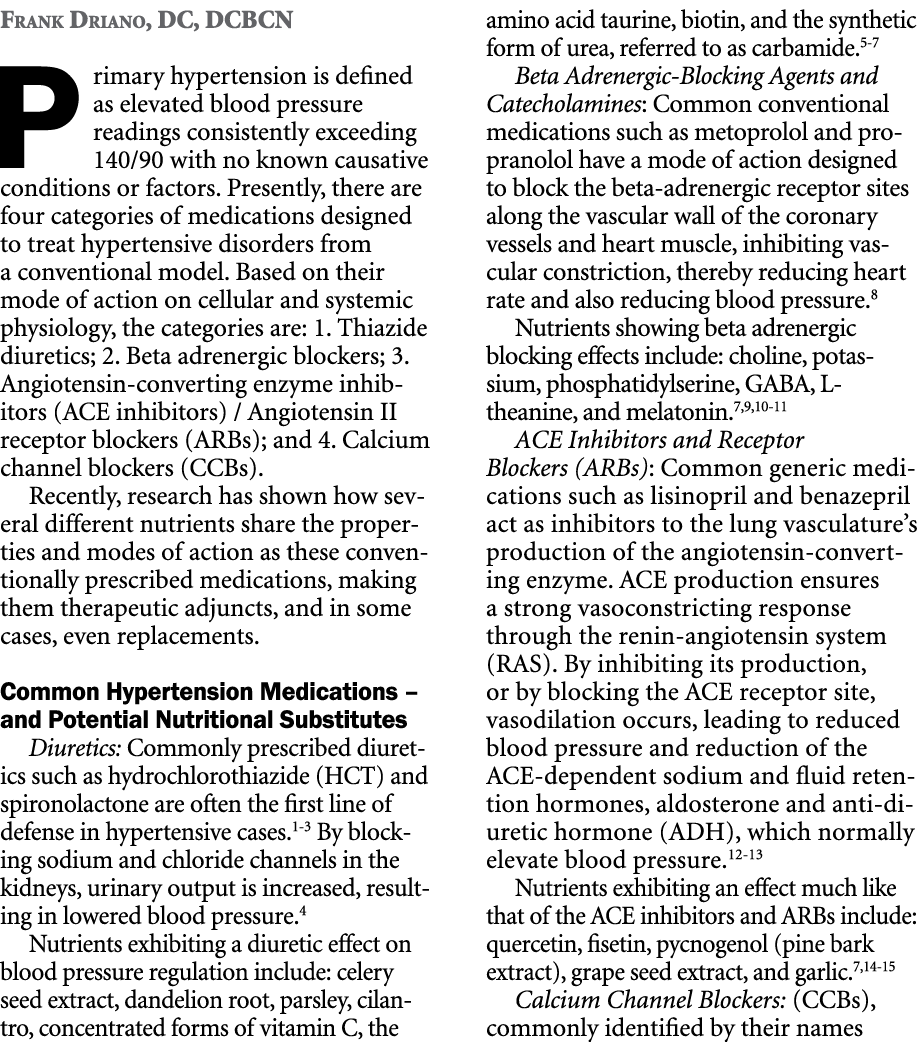 Frank Driano, DC, DCBCN Primary hypertension is defined as elevated blood pressure readings consistently exceeding 14...