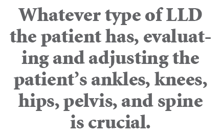 Whatever type of LLD the patient has, evaluating and adjusting the patient’s ankles, knees, hips, pelvis, and spine i...