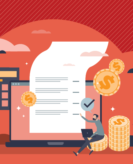 Debt management and financial money payments calculation tiny person concept. Loan, credit and tax expense research and forecasting for revenue, profit and earnings budget planning vector illustration