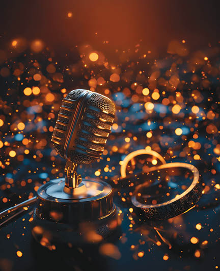 Golden microphone award show stage lights