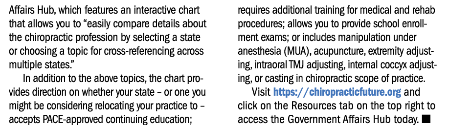 Affairs Hub, which features an interactive chart that allows you to “easily compare details about the chiropractic pr...