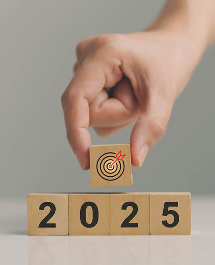 Happy New Year 2025 for the business target concept. Hand Holding Wooden cubes icon target with 2025 text on the wooden cubes. Business plan and goals, strategic to success for business and life.