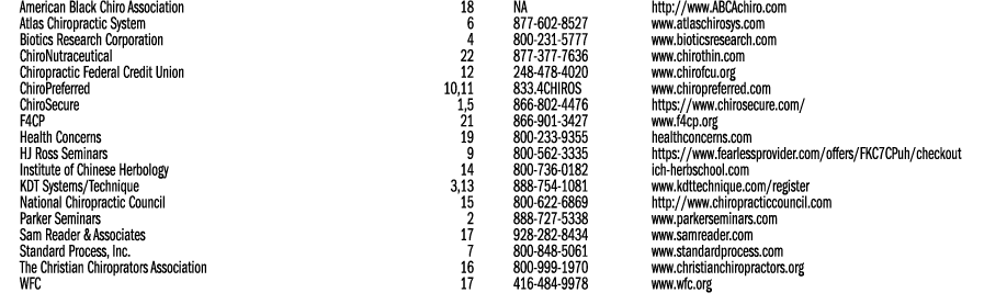 American Black Chiro Association 18 NA http://www.ABCAchiro.com Atlas Chiropractic System 6 877 602 8527 www.atlaschi...