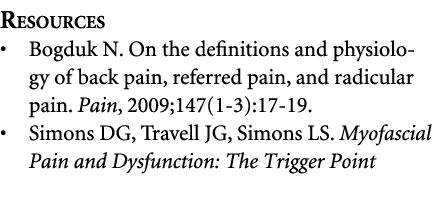 Resources • Bogduk N. On the definitions and physiology of back pain, referred pain, and radicular pain. Pain, 2009;1...