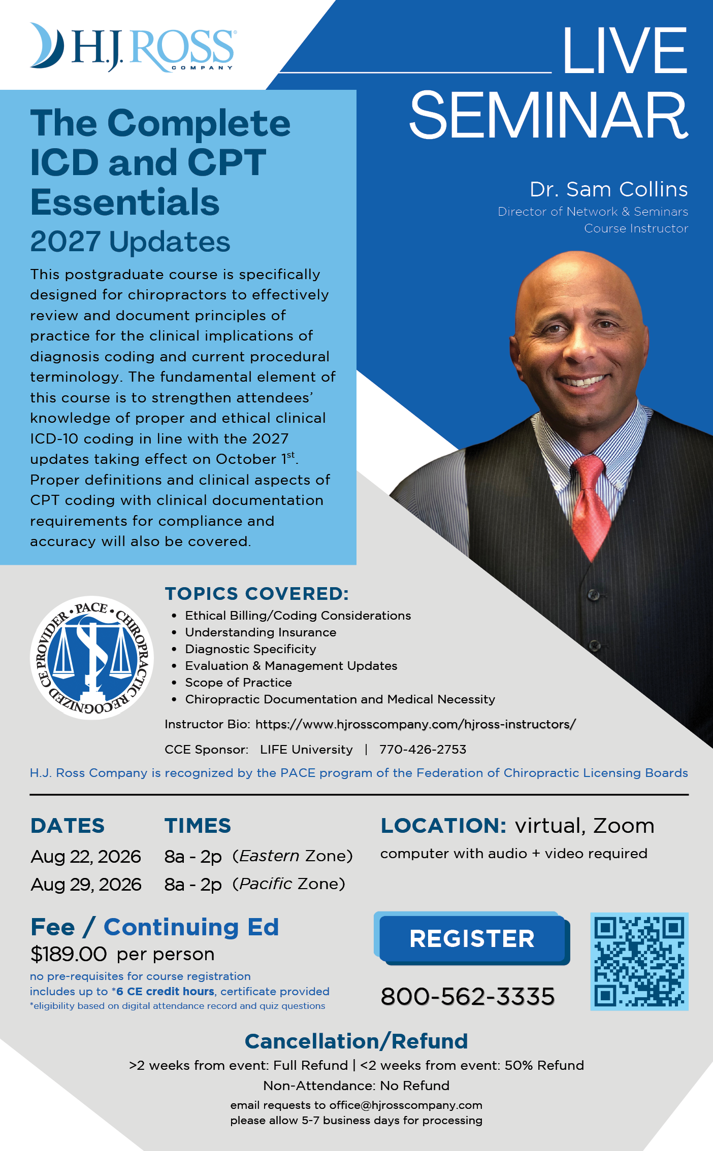 A man in a suit is smiling for a poster advertising a seminar on ICD and CPT coding essentials. AI generated content