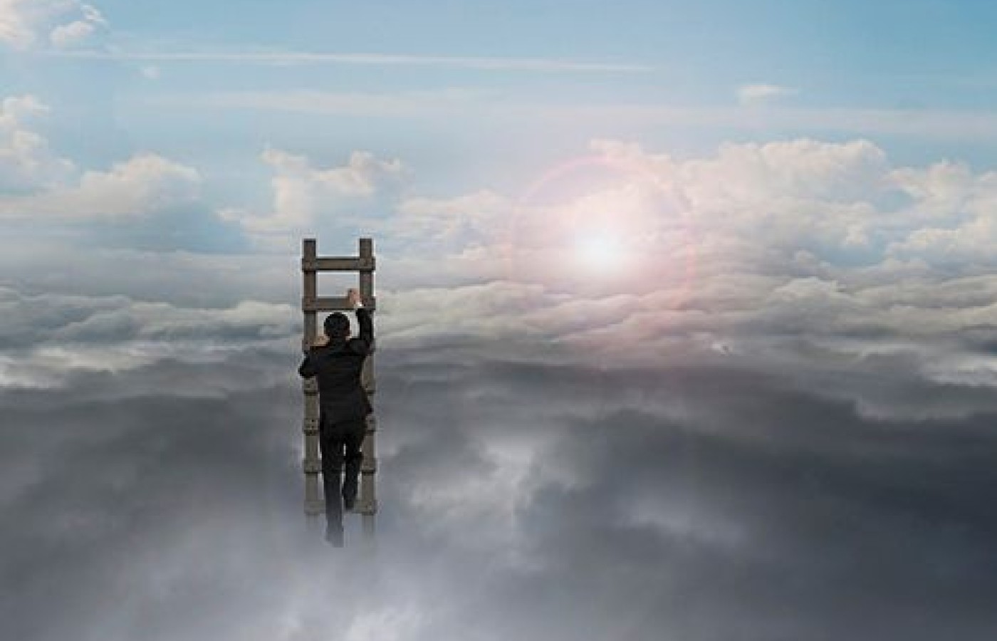 man climbing ladder